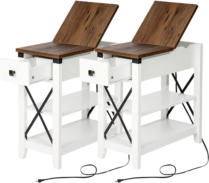 Narrow End Table Set of 2 w/Charging Station