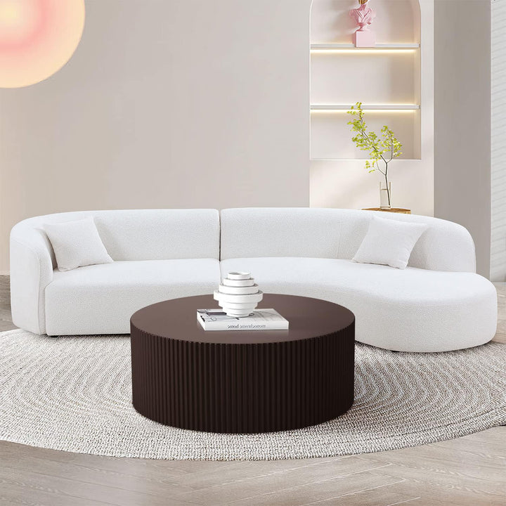 Large Round Coffee Table for Living Room, Matte Brown