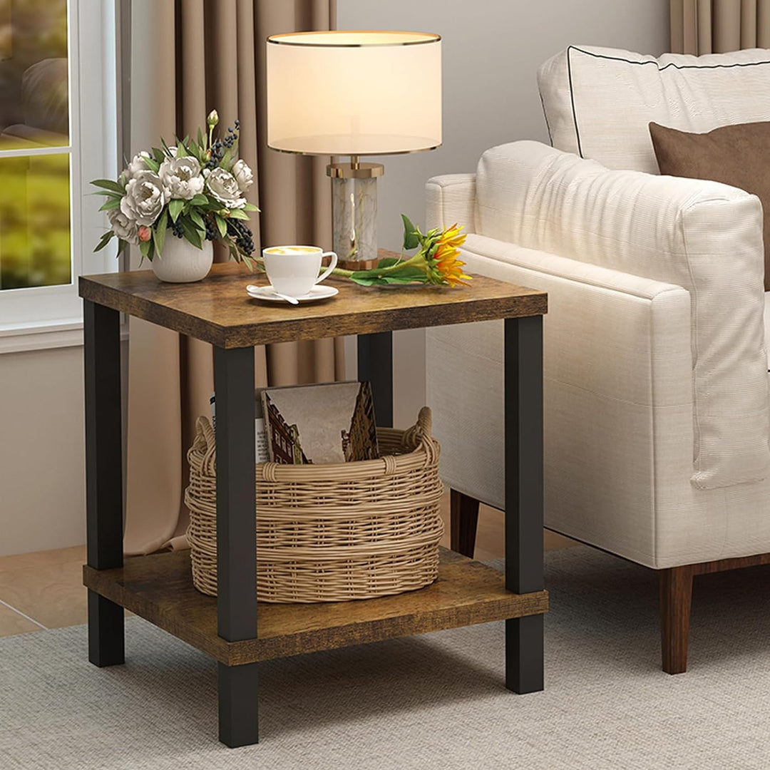 End Table 20 Inch Square 2-Tier Bedside Rustic Brown