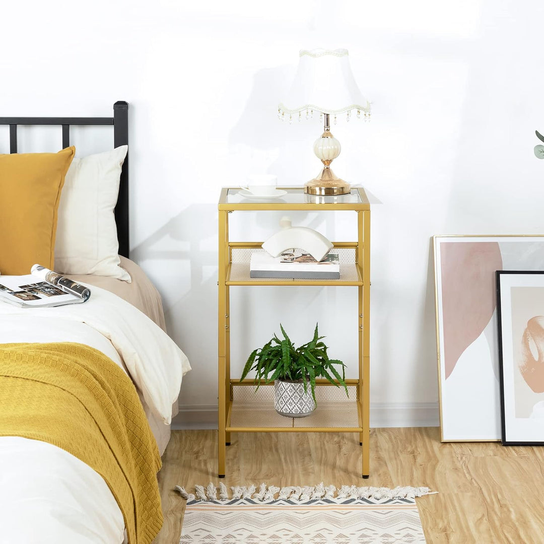 Tall End Table, Gold Side Table with Mesh Shelves