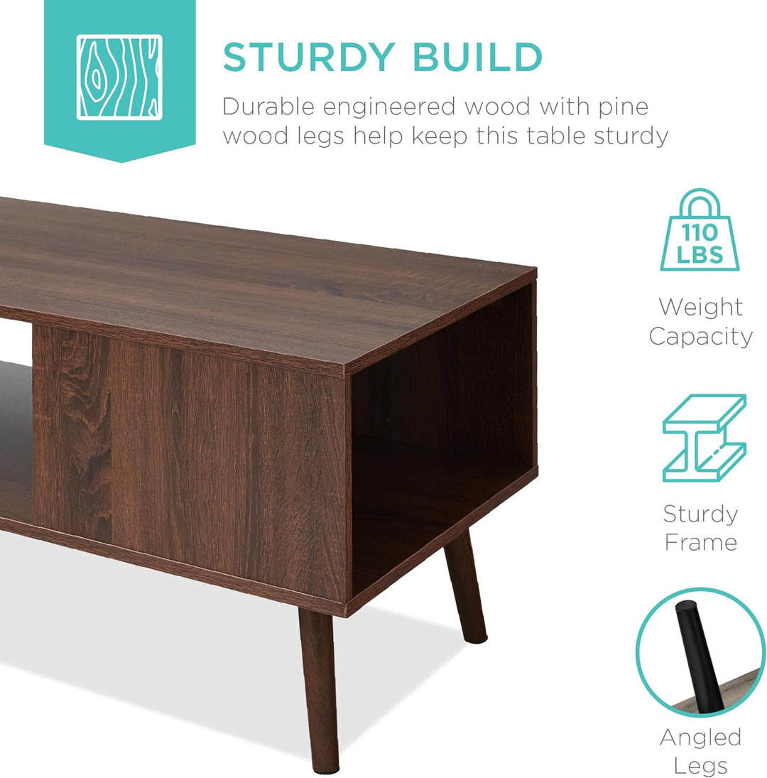 Wooden Mid-Century Modern Coffee Table, Accent Furniture - Walnut