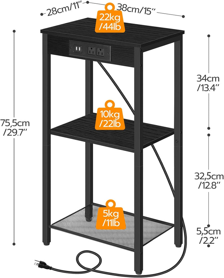 Tall End Table 3-Tier Telephone Table Charging Station