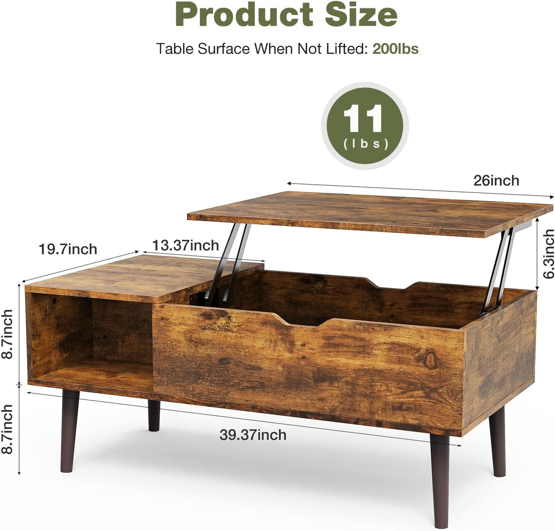 Versatile Coffee Table with Hidden Storage, Rust Brown