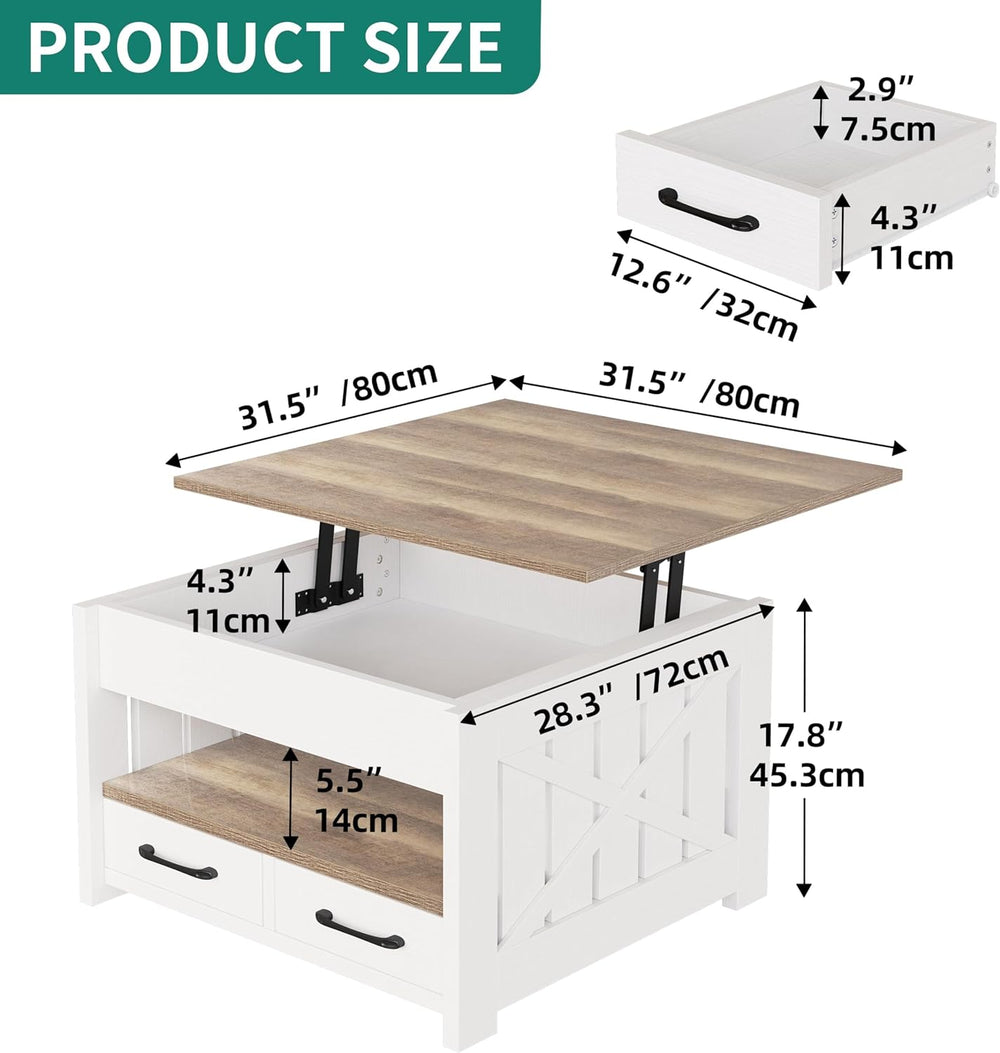 Farmhouse Coffee Table with Storage and Lifting Top, Grey Wash