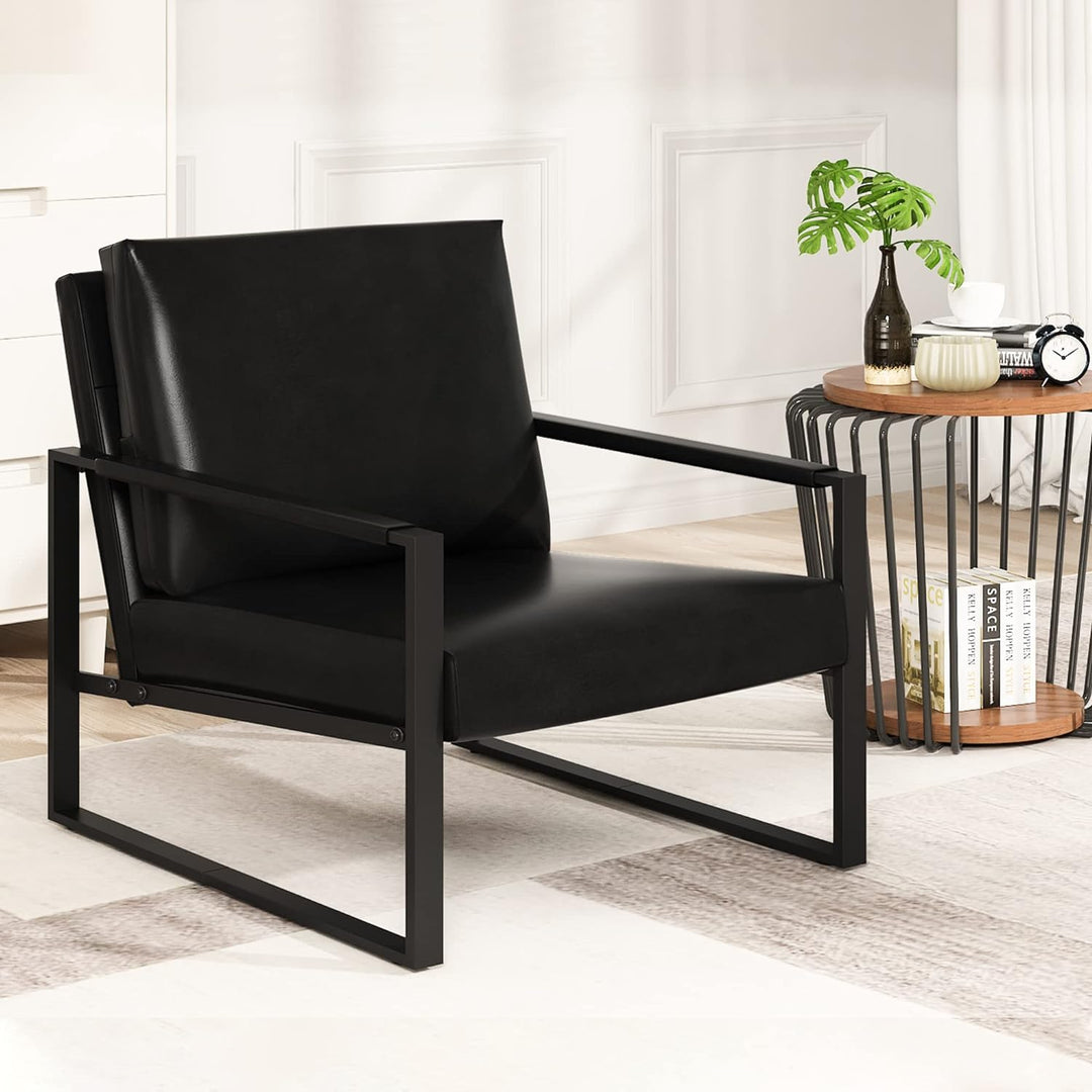 Modern PU Leather Accent Chair Arm Chair Black