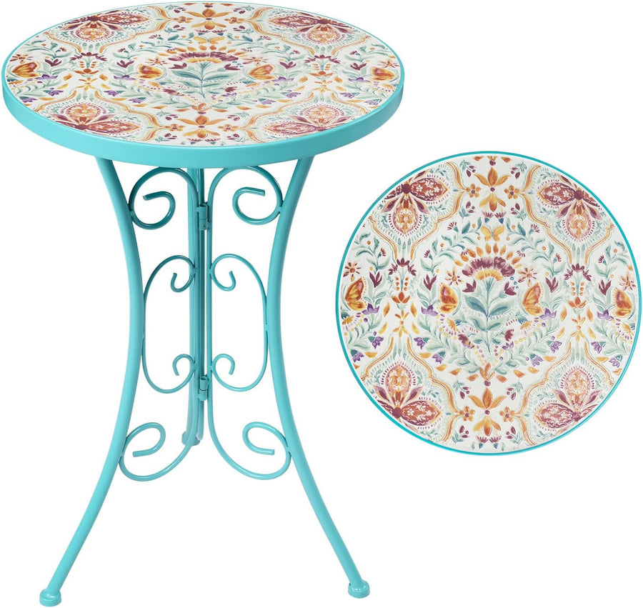 Mosaic Patio Side Table, 14" Round Folding