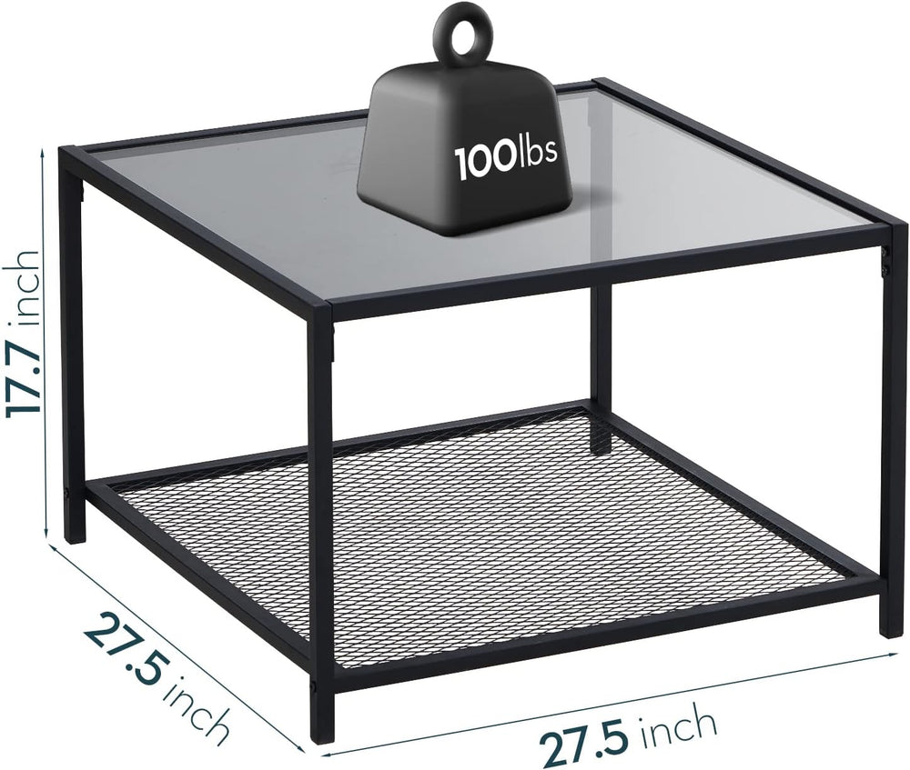 Coffee Table Storage Modern Glass 27.6x27.6x17.7