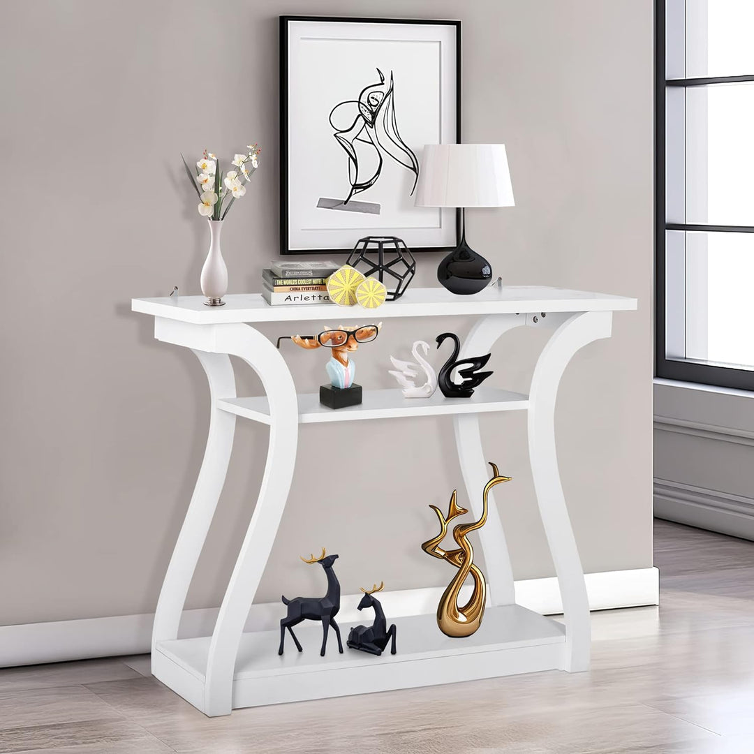 Wood Console Table, 3 Tier Accent Sofa, 47 in (White)