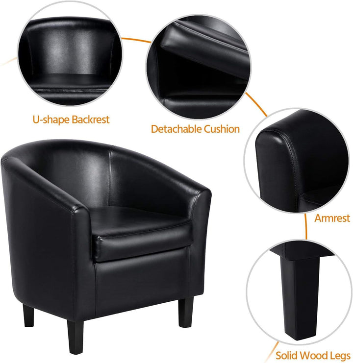 Faux Leather Accent Chair, Sturdy Legs, Black