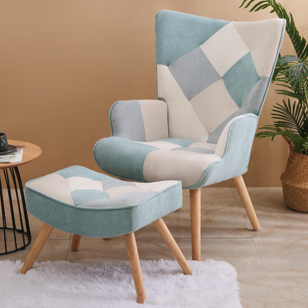 Accent Chair with Ottoman, Living Room Set(Blue)