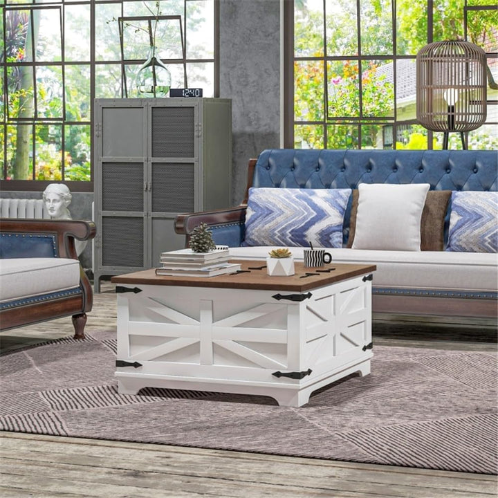 Farmhouse Lift Top Coffee Table, Rustic Wooden Center Table, White 2