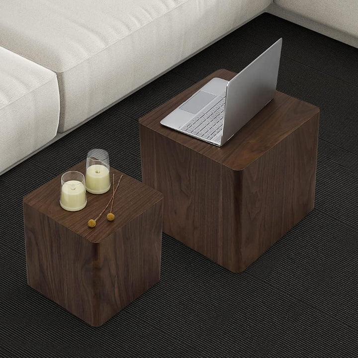 Nesting Coffee Table Set, Modern Square Wood Side Tables, Walnut