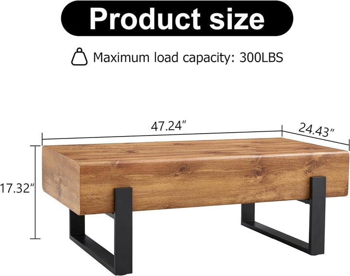 47.24" Rustic Rectangle Coffee Table, D-rectangle