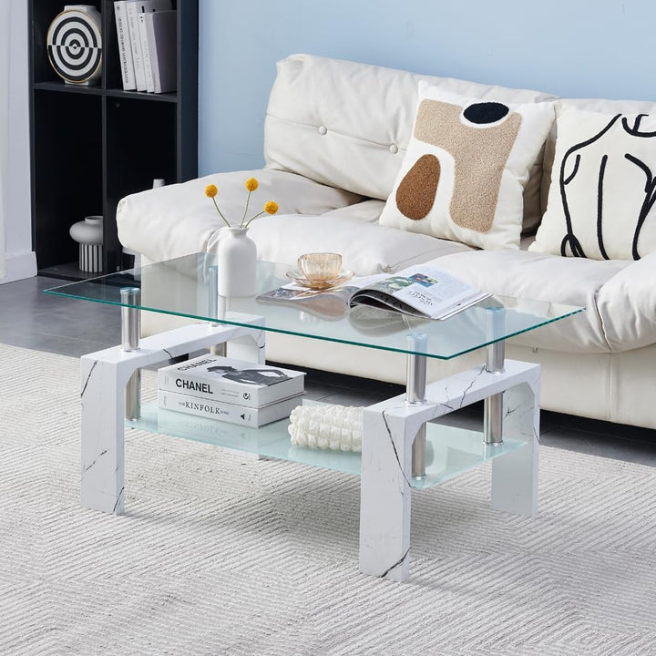 Elegant Modern Rectangle Coffee Table, Marble