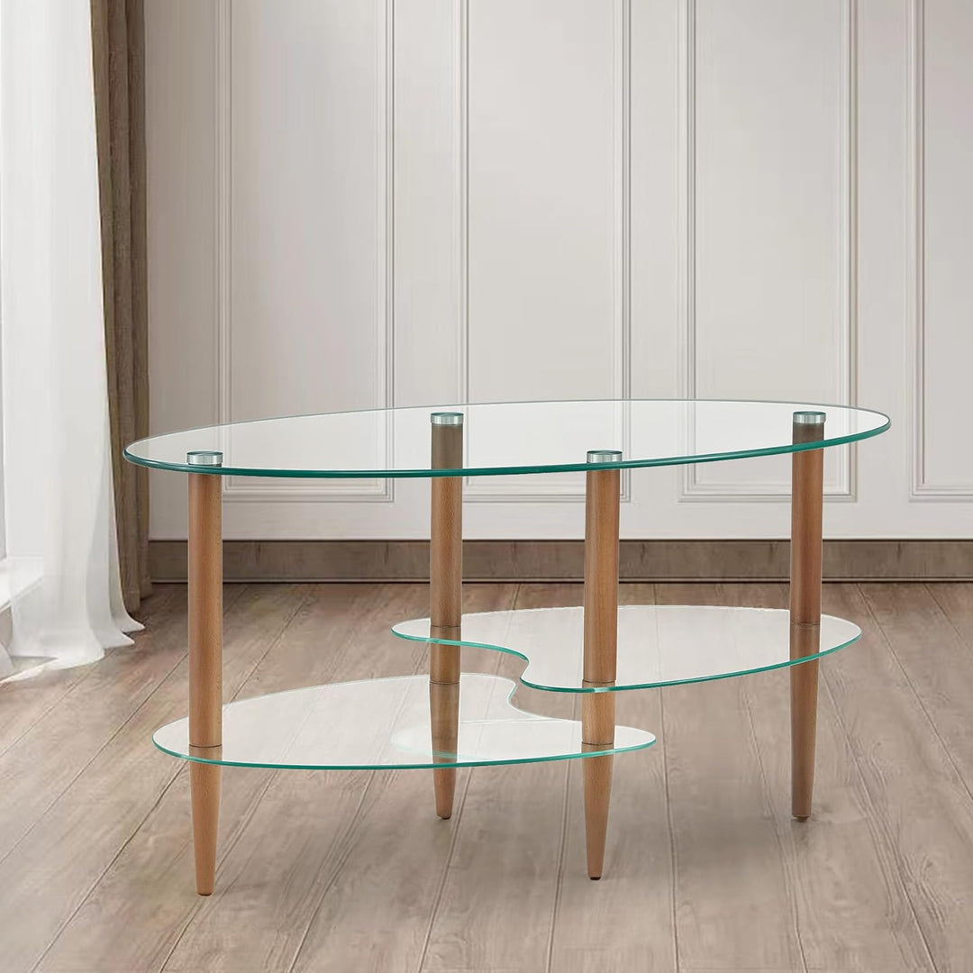 Modern Oval Glass Coffee Table, Transparent