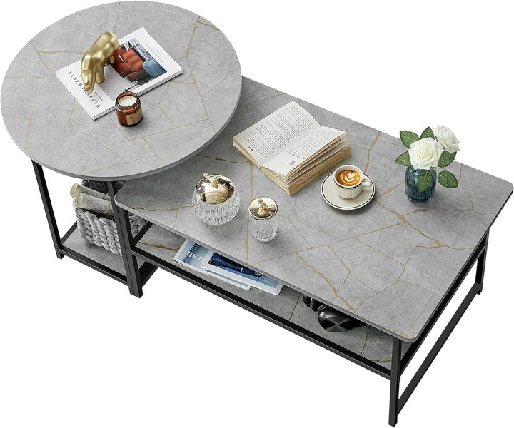 Modern Marble Coffee Table with Storage, Grey