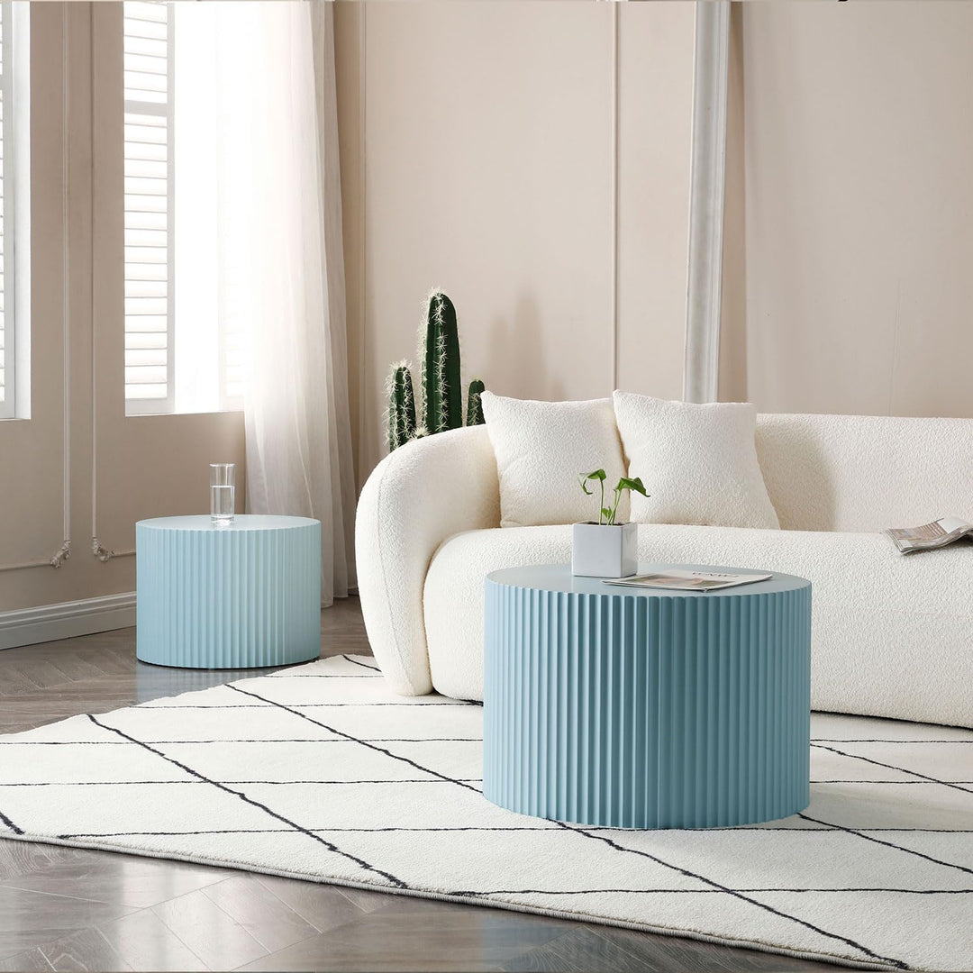 Round Coffee Table Set, Modern Nesting End Table, 23.62" Blue