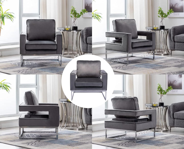 Velvet Accent Chairs Set of 2 Upholstered, Grey