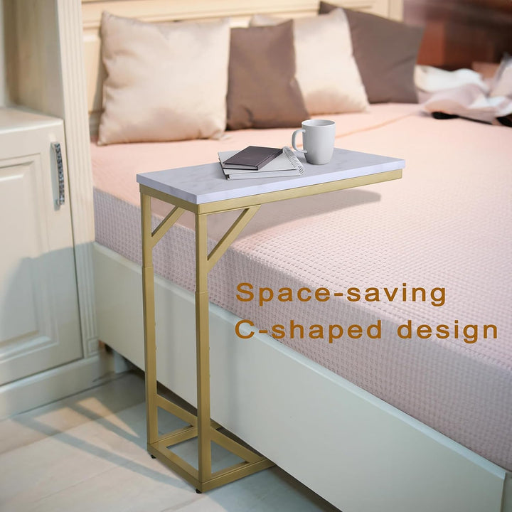 C-Shaped End Table for Couch Sofa Bedside TV Tray