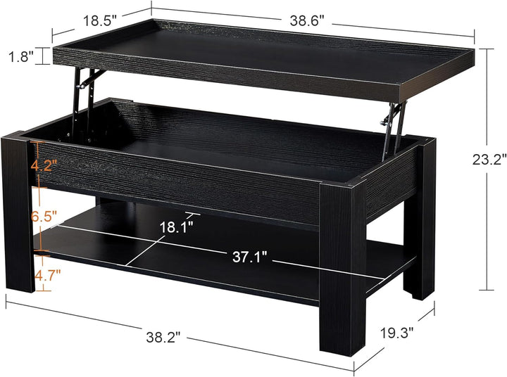 Lift Top Coffee Table with Hidden Storage, Black