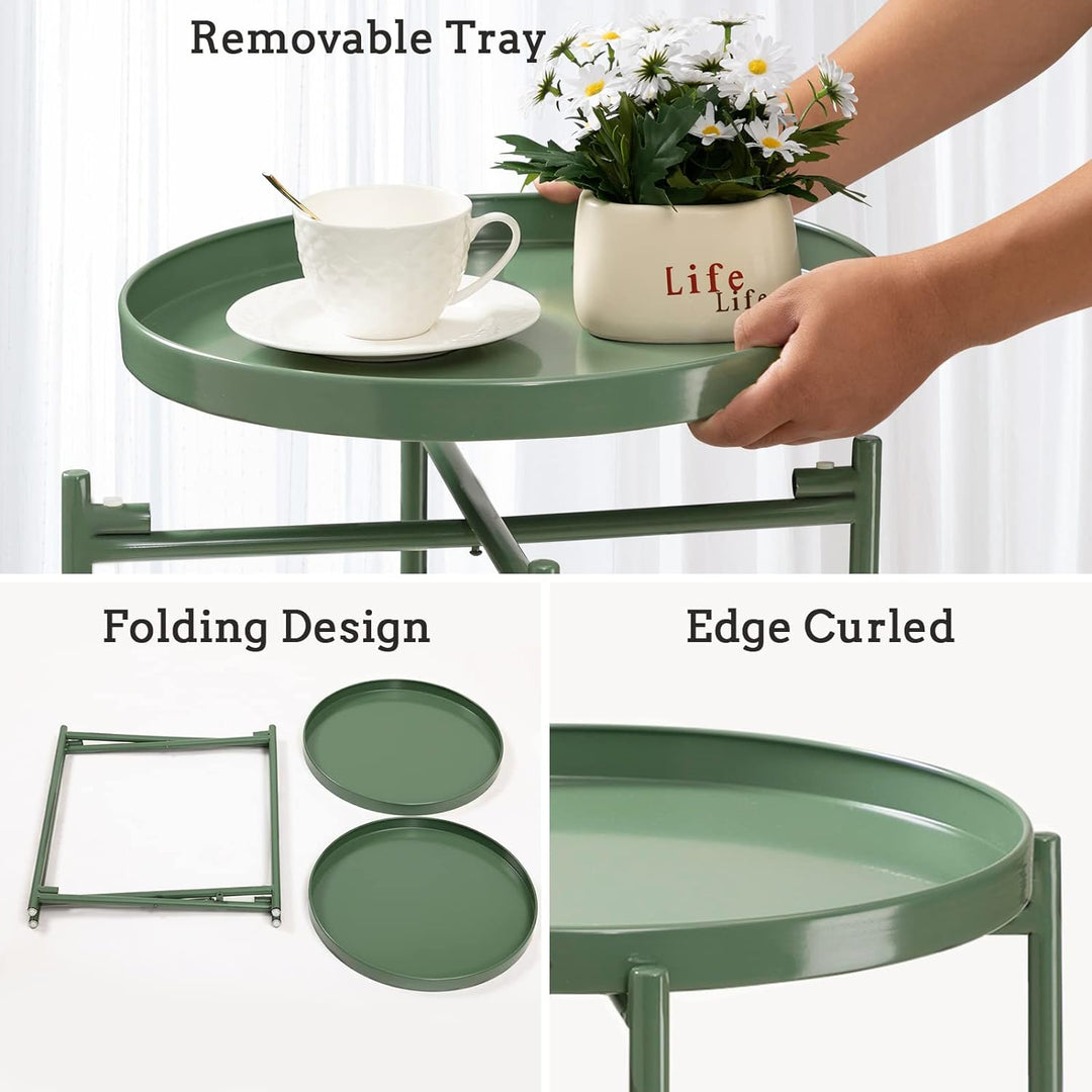 2 Tier Green Side Table, Folding Round Metal End