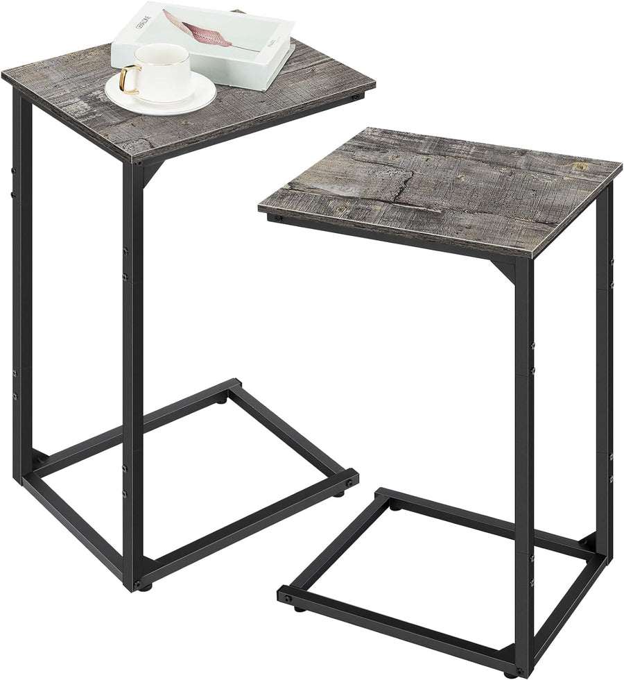 C Shaped End Table Set of 2, Rustic Tray Side Table