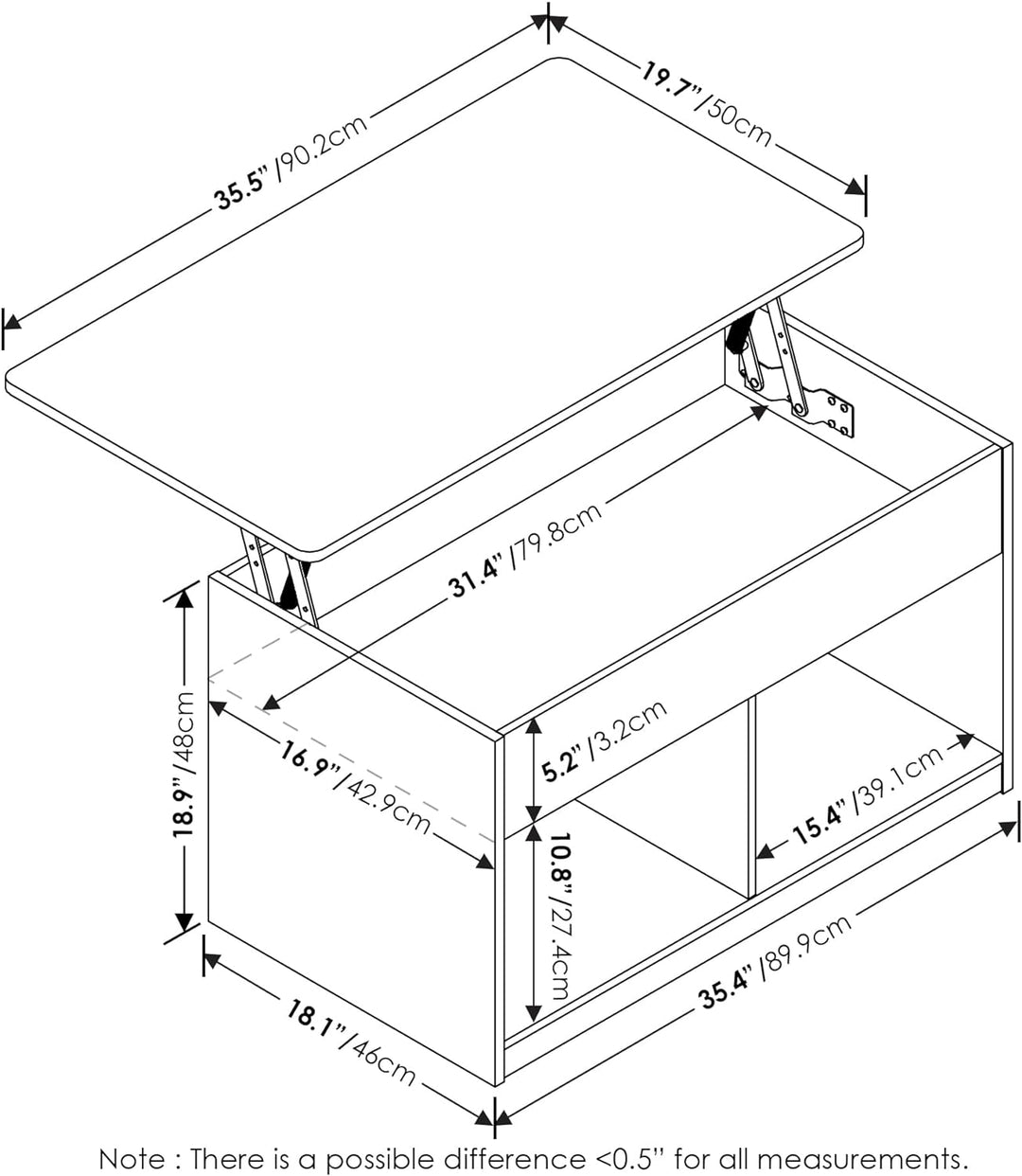 Furinno Jensen Lift Top Coffee Table, Americano