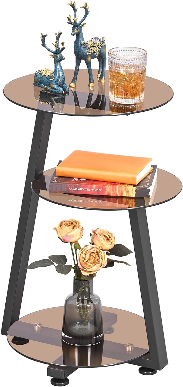 Round End Table Tempered Glass Side Table