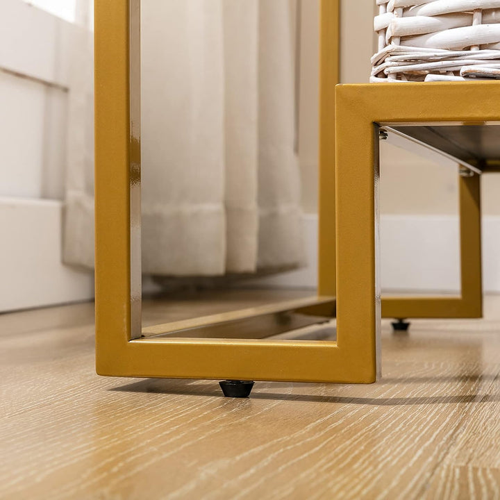 Glass Coffee Table with Brass Accent, Modern Tempered Glass Side Table