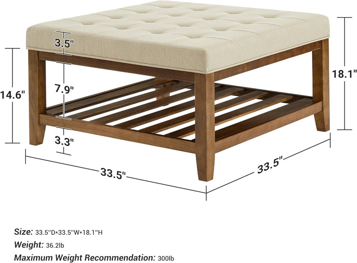 Elegant Square Ottoman Coffee Table, Ivory