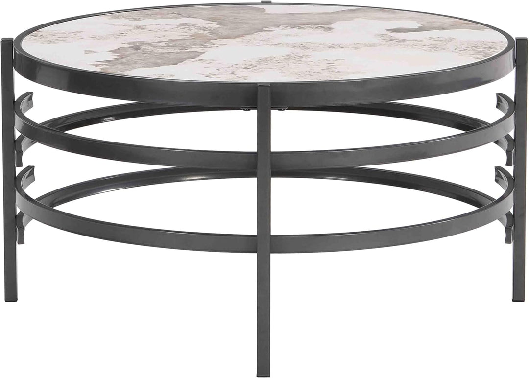 Modern Circle Coffee Table, Sintered Stone Round, Black