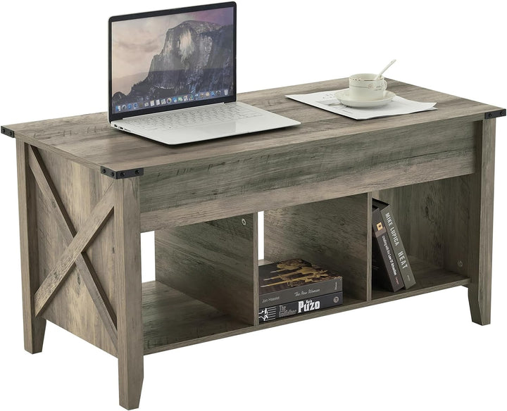 Rustic Farmhouse Lift Top Coffee Table, Grey