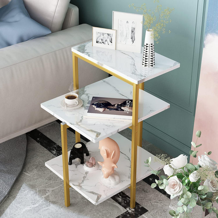 Gold End Table Set of 2,3-Tier Gold Side Table,Rectangle Bedside Tables/Nightstand