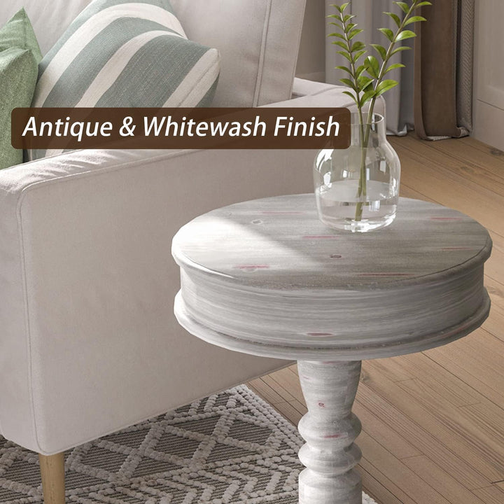 Rustic Accent Side Table, Farmhouse Wood Pedestal