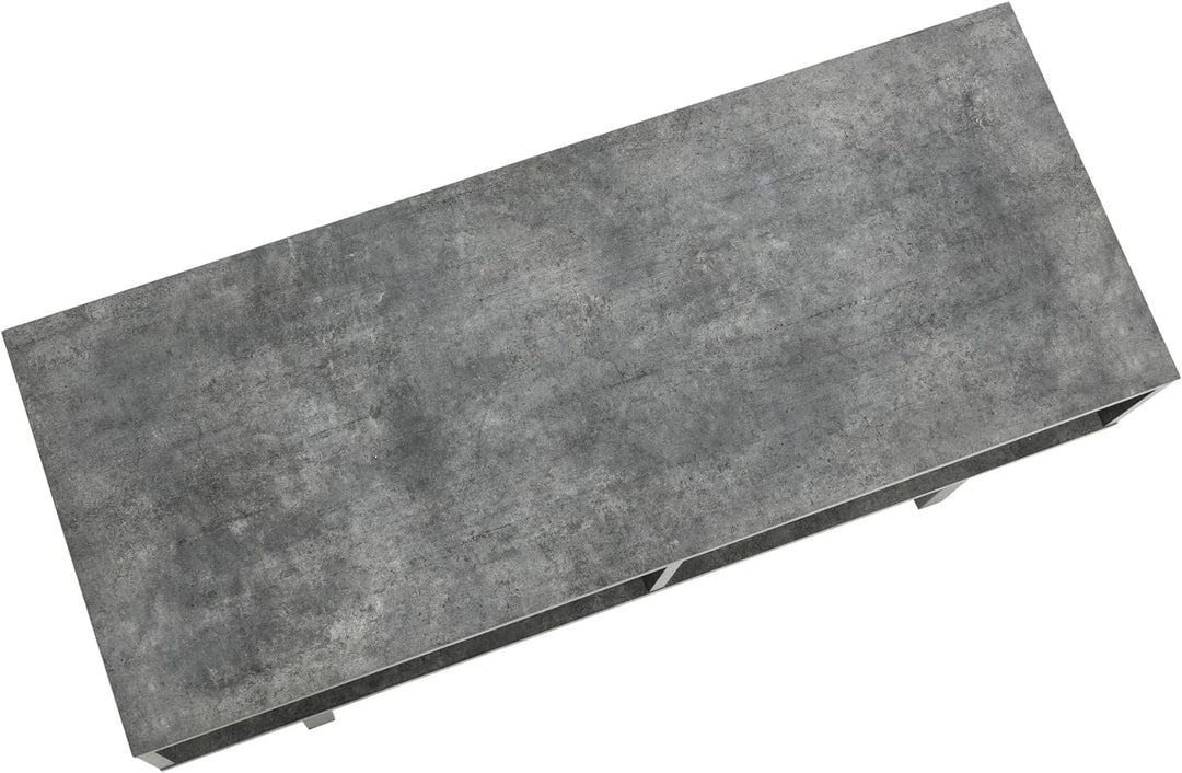 Rustic TV Stand Coffee Table with Storage, Slate Concrete, Black Metal