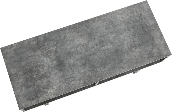 Rustic TV Stand Coffee Table with Storage, Slate Concrete, Black Metal