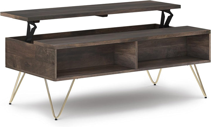 Solid Mango Wood and Metal Industrial Lift Top Coffee Table, Ebony