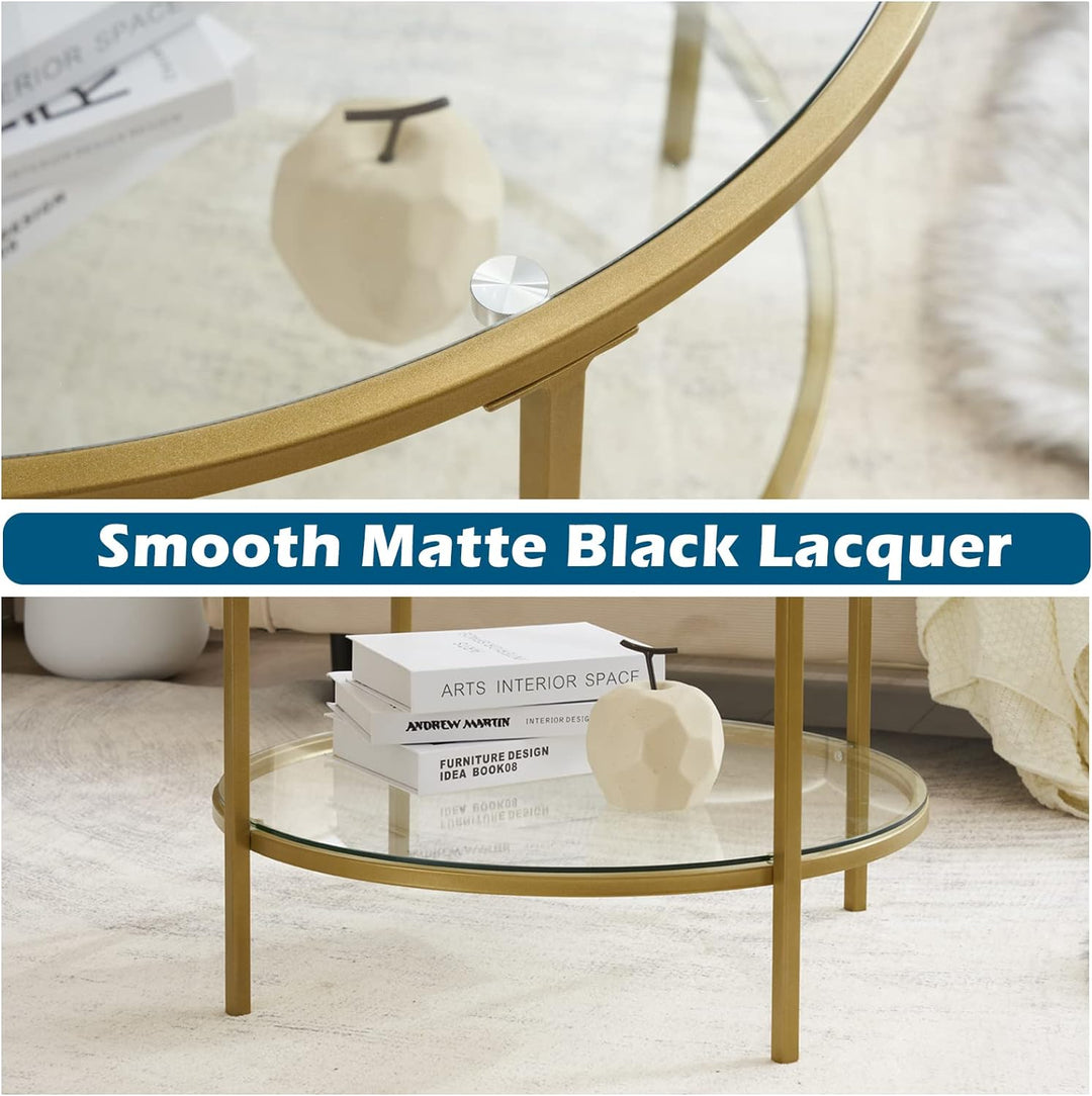 Elegant Glass Coffee Table, Champagne Gold Finish