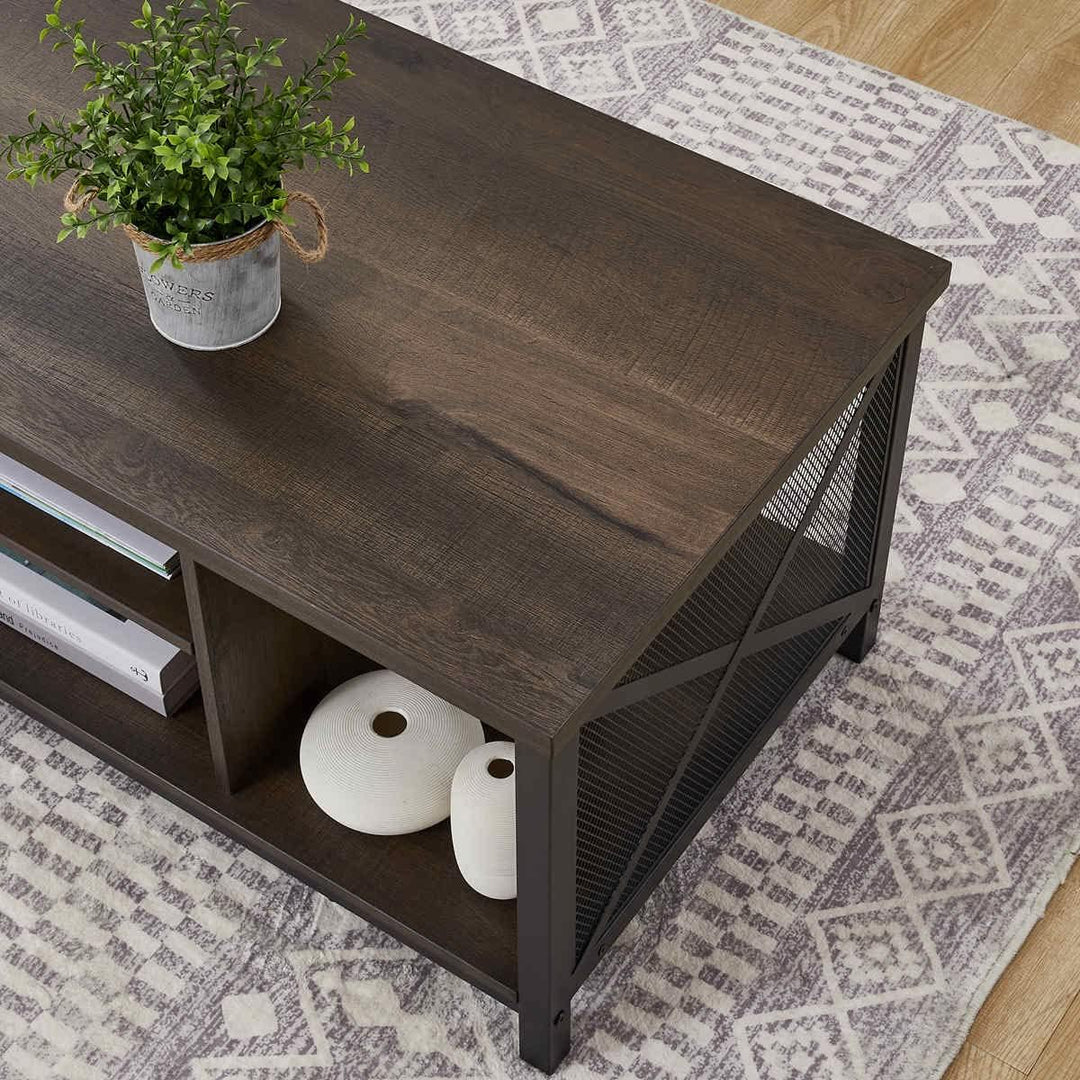 Rustic Coffee Table, Farmhouse Dark Wood Center Table, Walnut Brown