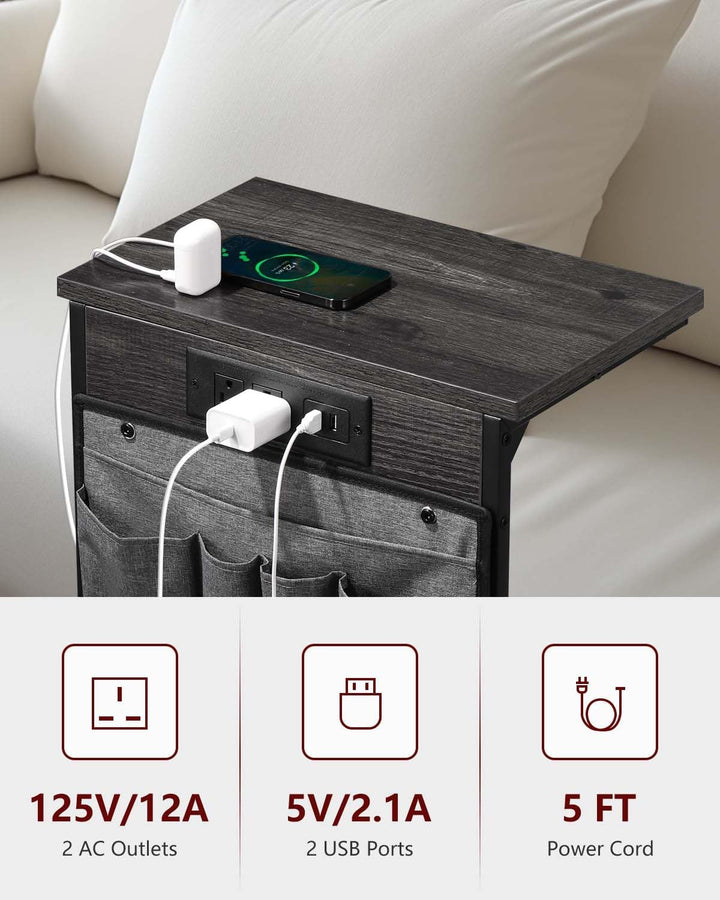 C Shaped End Table w/ Charging Station, Storage Bag