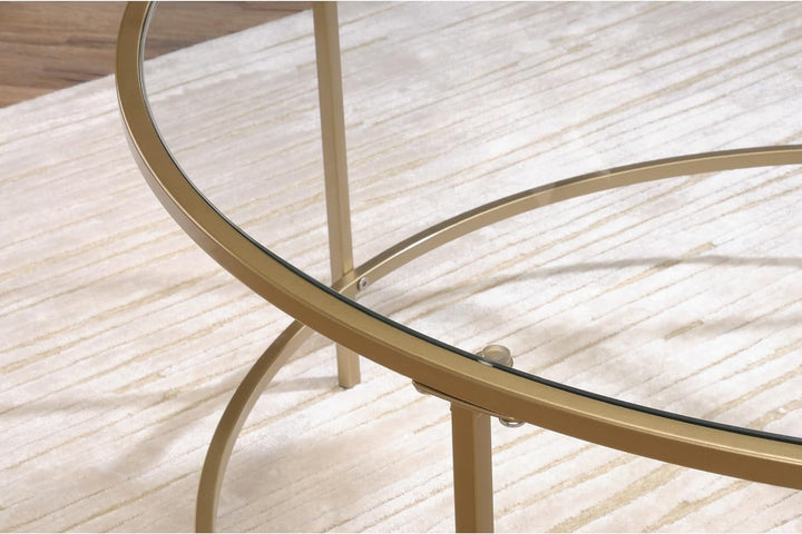 Sauder Round Coffee Table, Glass and Gold Finish