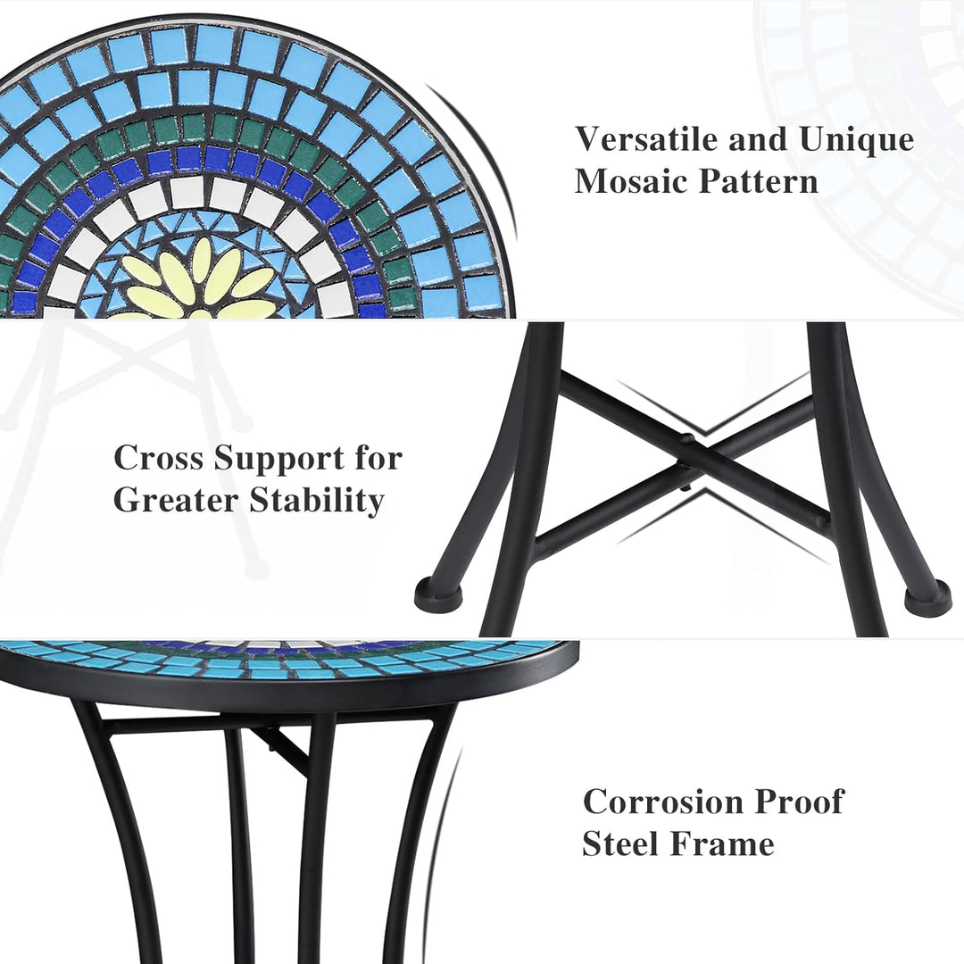 Mosaic Outdoor Side Table, 14" Round Folding End Table