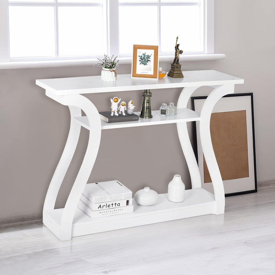 Wood Console Table, 3 Tier Accent Sofa, 47 in (White)