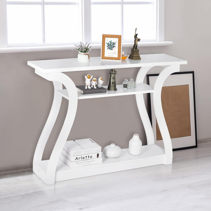 Wood Console Table, 3 Tier Accent Sofa, 47 in (White)