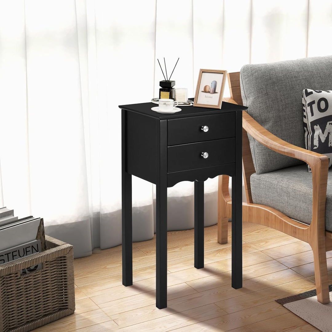 End Table w/ 2 Drawers Side Table Nightstand Black