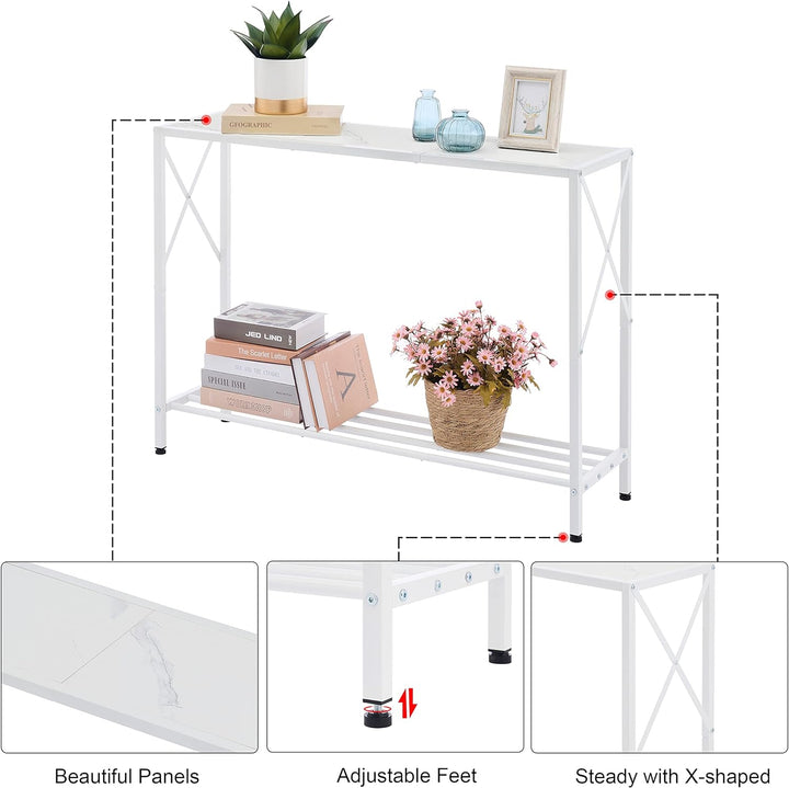 Console Table, 2-Tier Industrial Entryway, White