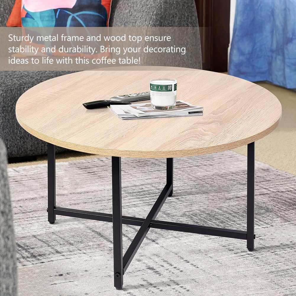 Round Coffee Table - Stylish Modern Small Coffee Table, Nature