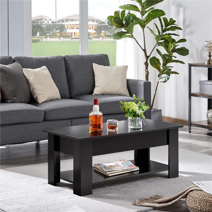 Wooden Lift-Top Coffee Table with Hidden Storage, Black