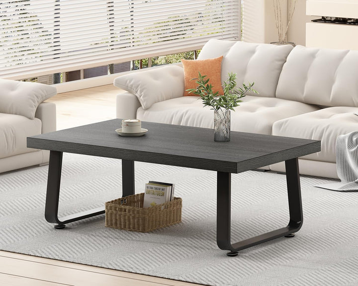 HSH Industrial Wooden Coffee Table, Modern Minimalist Rectangular Center Table, Dark Gray Oak