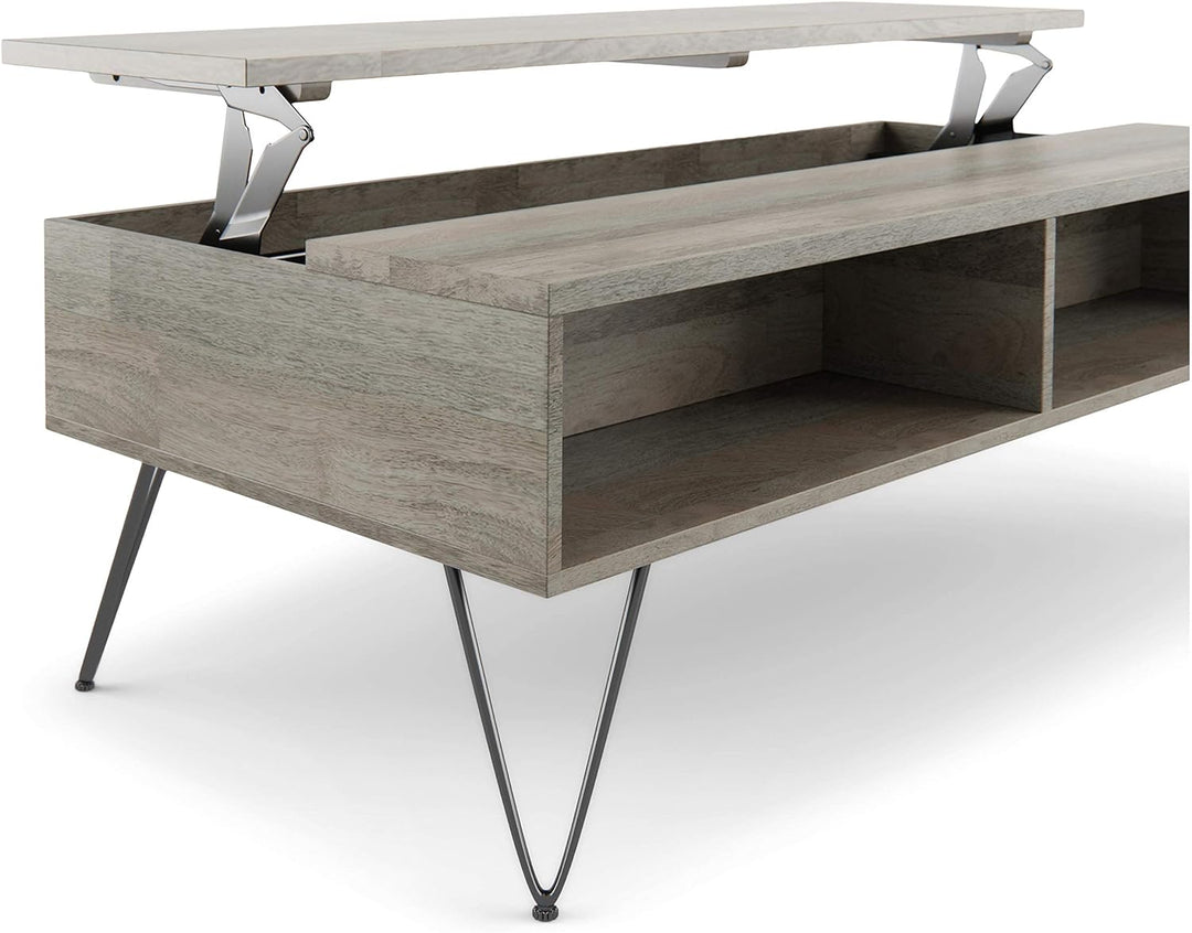 Solid Mango Wood and Metal Industrial Lift Top Coffee Table, Grey